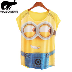 New 2017 summer for Tshirt women style thin plus size loose batwing sleeve women's T-shirt minion and Spongebob print Tops Tees