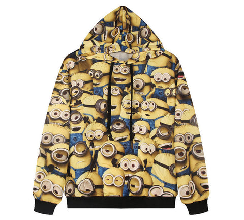 2016 Women/Men Hoodies Long Sleeve 3d Minions Printed Pocket Sweatshirts Casual Loose Warm Tops Couples Tracksuit