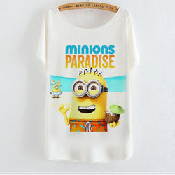 2015 Casual Tee Shirt Femme Graphic Tees Design Print Cartoon Minions T Shirt Women Tops Batwing Short Sleeve White Tshirt
