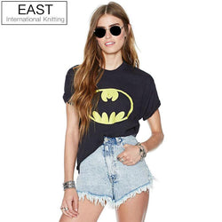 EAST KNITTING H844 2017 New Hot Summer T Shirt Women Black Short Sleeve Tee Shirt Femme Batman Printed Punk Couples Clothes