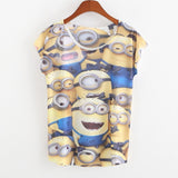 New 2017 summer for Tshirt women style thin plus size loose batwing sleeve women's T-shirt minion and Spongebob print Tops Tees