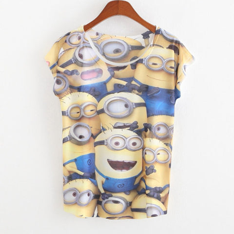 New 2017 summer for Tshirt women style thin plus size loose batwing sleeve women's T-shirt minion and Spongebob print Tops Tees