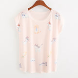 New 2017 summer for Tshirt women style thin plus size loose batwing sleeve women's T-shirt minion and Spongebob print Tops Tees