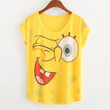 New 2017 summer for Tshirt women style thin plus size loose batwing sleeve women's T-shirt minion and Spongebob print Tops Tees