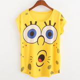 New 2017 summer for Tshirt women style thin plus size loose batwing sleeve women's T-shirt minion and Spongebob print Tops Tees