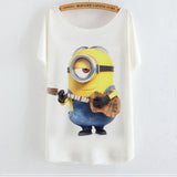 2015 Casual Tee Shirt Femme Graphic Tees Design Print Cartoon Minions T Shirt Women Tops Batwing Short Sleeve White Tshirt