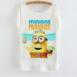 2015 Casual Tee Shirt Femme Graphic Tees Design Print Cartoon Minions T Shirt Women Tops Batwing Short Sleeve White Tshirt