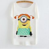 2015 Casual Tee Shirt Femme Graphic Tees Design Print Cartoon Minions T Shirt Women Tops Batwing Short Sleeve White Tshirt