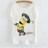 2015 Casual Tee Shirt Femme Graphic Tees Design Print Cartoon Minions T Shirt Women Tops Batwing Short Sleeve White Tshirt