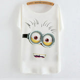 2015 Casual Tee Shirt Femme Graphic Tees Design Print Cartoon Minions T Shirt Women Tops Batwing Short Sleeve White Tshirt
