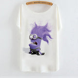 2015 Casual Tee Shirt Femme Graphic Tees Design Print Cartoon Minions T Shirt Women Tops Batwing Short Sleeve White Tshirt
