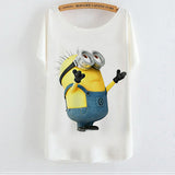 2015 Casual Tee Shirt Femme Graphic Tees Design Print Cartoon Minions T Shirt Women Tops Batwing Short Sleeve White Tshirt