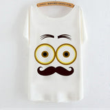 2015 Casual Tee Shirt Femme Graphic Tees Design Print Cartoon Minions T Shirt Women Tops Batwing Short Sleeve White Tshirt