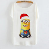 2015 Casual Tee Shirt Femme Graphic Tees Design Print Cartoon Minions T Shirt Women Tops Batwing Short Sleeve White Tshirt