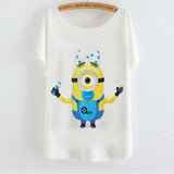 2015 Casual Tee Shirt Femme Graphic Tees Design Print Cartoon Minions T Shirt Women Tops Batwing Short Sleeve White Tshirt