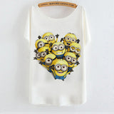 2015 Casual Tee Shirt Femme Graphic Tees Design Print Cartoon Minions T Shirt Women Tops Batwing Short Sleeve White Tshirt