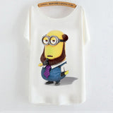 2015 Casual Tee Shirt Femme Graphic Tees Design Print Cartoon Minions T Shirt Women Tops Batwing Short Sleeve White Tshirt
