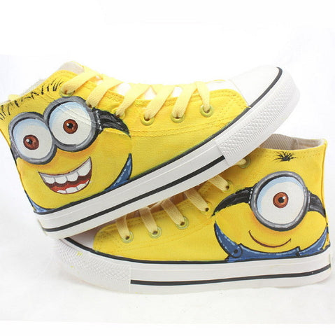 2016 New Arrival Boys & Girls Special Minions Canvas Kids Brand Hand Painted Cartoon Shoes High Top Sneakers For Family , LJ020