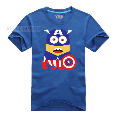Minions Super Hero T-Shirt Cartoon Comic Superman Batman Captain America Spiderman Hulk Thor Movie T Shirts Tshirt Geek Tee