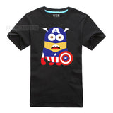 Minions Super Hero T-Shirt Cartoon Comic Superman Batman Captain America Spiderman Hulk Thor Movie T Shirts Tshirt Geek Tee