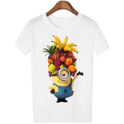 T Shirt Women 2016 Summer Tops Fruits Minions Print T-shirt Femme Loose Short Sleeve Harajuku White Tees Camisetas Mujer