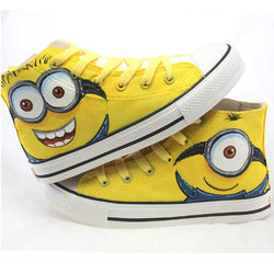 2016 New Cartoon Anime Women Casual Shoes Figure Despicable Me 2 Minion Shoes Couples Hand Painted Canvas Shoes