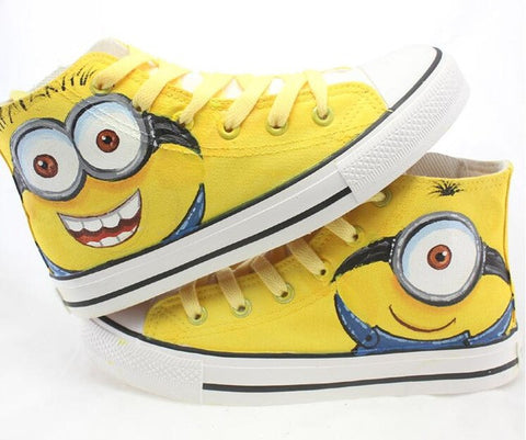 2016 New Cartoon Anime Women Casual Shoes Figure Despicable Me 2 Minion Shoes Couples Hand Painted Canvas Shoes