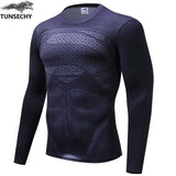 TUNSECHY brand Newest long sleeve compression shirt men's marvel captain america/Ironman/Sipder Man/superman Tights t shirt