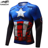 TUNSECHY brand Newest long sleeve compression shirt men's marvel captain america/Ironman/Sipder Man/superman Tights t shirt