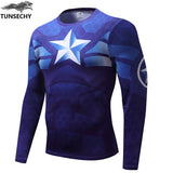 TUNSECHY brand Newest long sleeve compression shirt men's marvel captain america/Ironman/Sipder Man/superman Tights t shirt