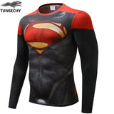 TUNSECHY brand Newest long sleeve compression shirt men's marvel captain america/Ironman/Sipder Man/superman Tights t shirt