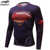 TUNSECHY brand Newest long sleeve compression shirt men's marvel captain america/Ironman/Sipder Man/superman Tights t shirt