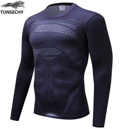 TUNSECHY brand Newest long sleeve compression shirt men's marvel captain america/Ironman/Sipder Man/superman Tights t shirt