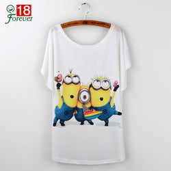 2017 Casual Tee Shirt Femme Graphic Tees Design Print Cartoon Minions T Shirt Women Tops Batwing Short Sleeve White Tshirt