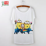 2017 Casual Tee Shirt Femme Graphic Tees Design Print Cartoon Minions T Shirt Women Tops Batwing Short Sleeve White Tshirt