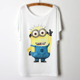 2017 Casual Tee Shirt Femme Graphic Tees Design Print Cartoon Minions T Shirt Women Tops Batwing Short Sleeve White Tshirt