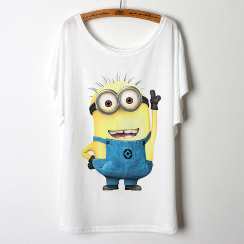 2017 Casual Tee Shirt Femme Graphic Tees Design Print Cartoon Minions T Shirt Women Tops Batwing Short Sleeve White Tshirt