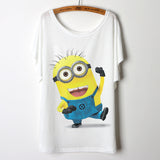 2017 Casual Tee Shirt Femme Graphic Tees Design Print Cartoon Minions T Shirt Women Tops Batwing Short Sleeve White Tshirt