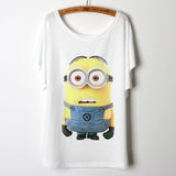 2017 Casual Tee Shirt Femme Graphic Tees Design Print Cartoon Minions T Shirt Women Tops Batwing Short Sleeve White Tshirt
