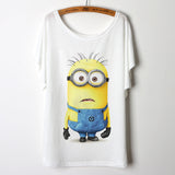 2017 Casual Tee Shirt Femme Graphic Tees Design Print Cartoon Minions T Shirt Women Tops Batwing Short Sleeve White Tshirt