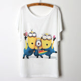 2017 Casual Tee Shirt Femme Graphic Tees Design Print Cartoon Minions T Shirt Women Tops Batwing Short Sleeve White Tshirt