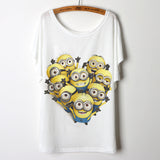 2017 Casual Tee Shirt Femme Graphic Tees Design Print Cartoon Minions T Shirt Women Tops Batwing Short Sleeve White Tshirt