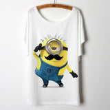 2017 Casual Tee Shirt Femme Graphic Tees Design Print Cartoon Minions T Shirt Women Tops Batwing Short Sleeve White Tshirt