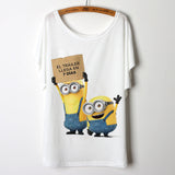 2017 Casual Tee Shirt Femme Graphic Tees Design Print Cartoon Minions T Shirt Women Tops Batwing Short Sleeve White Tshirt