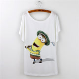 2017 Casual Tee Shirt Femme Graphic Tees Design Print Cartoon Minions T Shirt Women Tops Batwing Short Sleeve White Tshirt