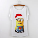 2017 Casual Tee Shirt Femme Graphic Tees Design Print Cartoon Minions T Shirt Women Tops Batwing Short Sleeve White Tshirt