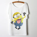 2017 Casual Tee Shirt Femme Graphic Tees Design Print Cartoon Minions T Shirt Women Tops Batwing Short Sleeve White Tshirt