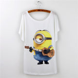 2017 Casual Tee Shirt Femme Graphic Tees Design Print Cartoon Minions T Shirt Women Tops Batwing Short Sleeve White Tshirt