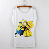 2017 Casual Tee Shirt Femme Graphic Tees Design Print Cartoon Minions T Shirt Women Tops Batwing Short Sleeve White Tshirt