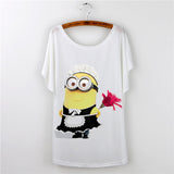2017 Casual Tee Shirt Femme Graphic Tees Design Print Cartoon Minions T Shirt Women Tops Batwing Short Sleeve White Tshirt